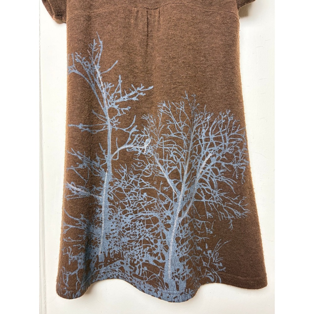 Christina Jacobs Brown Knit Tree Graphic Tunic Dress Short Sleeve Shimmer Small - Picture 3 of 7